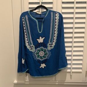 Tory Burch Blue Floral Embroidered Tunic